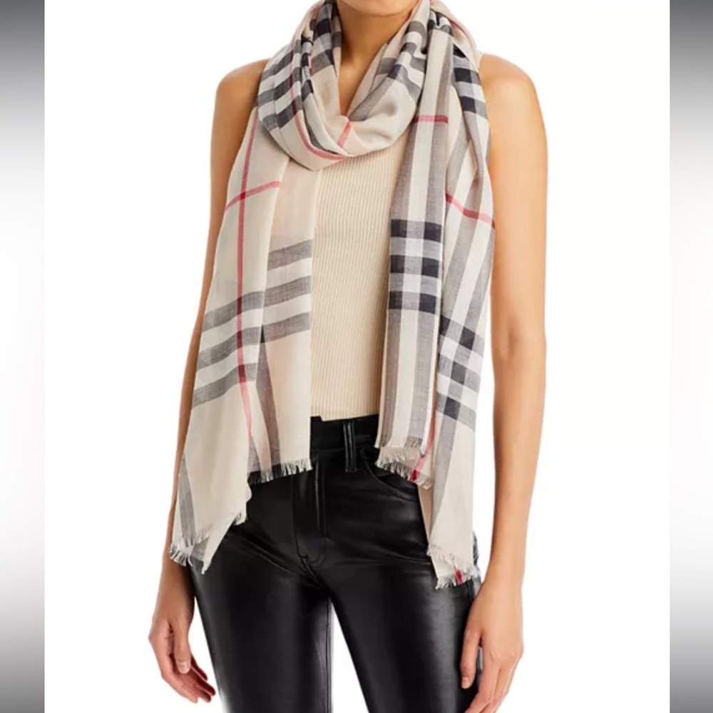 Burberry Cream and Black Plaid Scarf